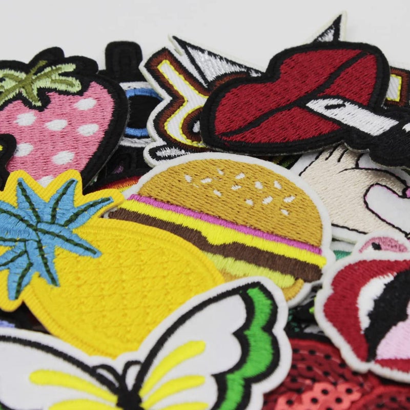 U-Sky Sew or Iron on Embroidered Patches | 32PCs Assorted Colorful Designs Vibrant Fruits Animal Cartoon Symbols Foods | DIY Clothing Customization | Jeans Jackets Vest Hoodie Vest| Mixed Sizes Set - Image 4